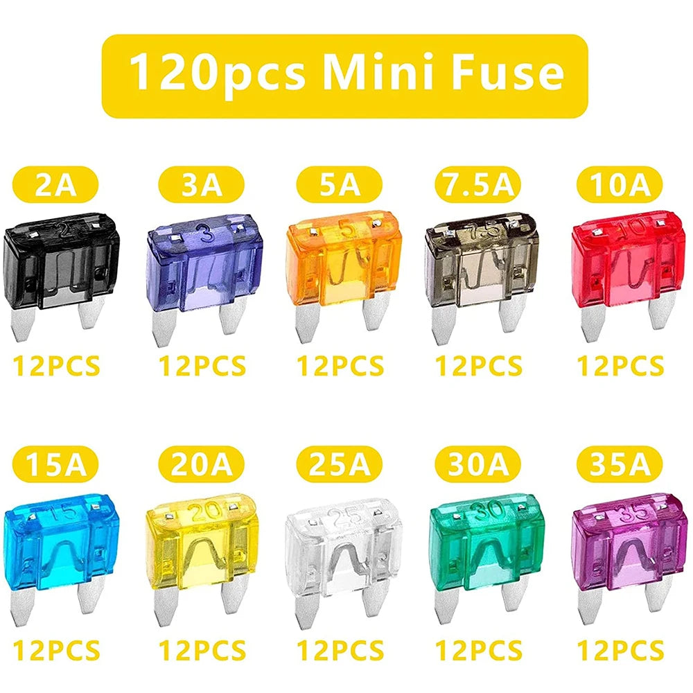 120pcs MINI Blade Fuse Assortment Auto Car SUV FUSES Kit APM ATM
